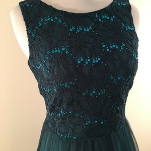Teal/Green Chiffon and Lace Dress